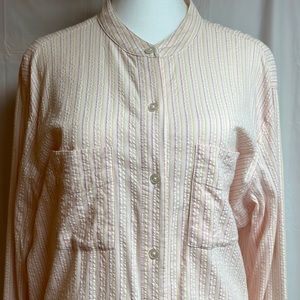 Denim & Co Large Pink pin stripped Seersucker button down top